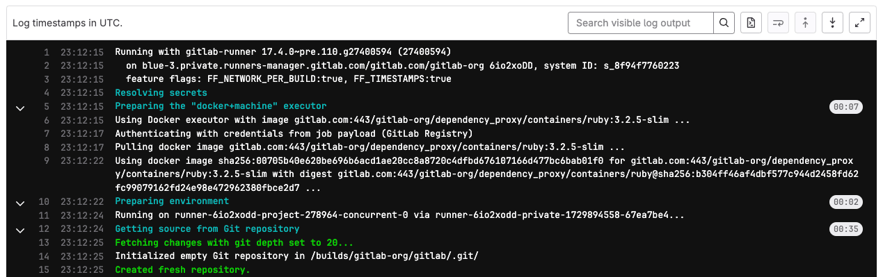 Timestamps for each log line